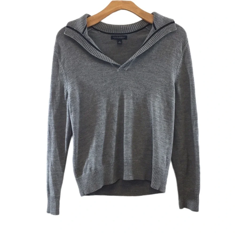 Banana Republic Gray Knit Extra‎ Fine Merino Wool Sweater Mens Medium Preppy